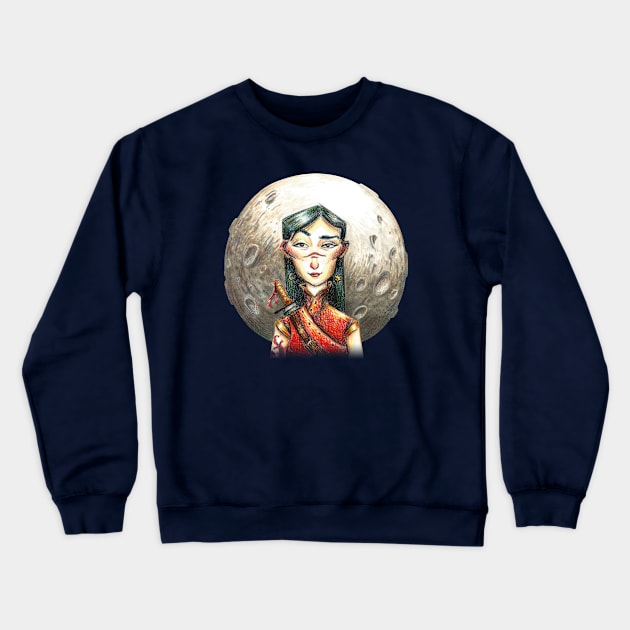 The Swordswoman and the Moon Crewneck Sweatshirt by Jéssica Ribeiro